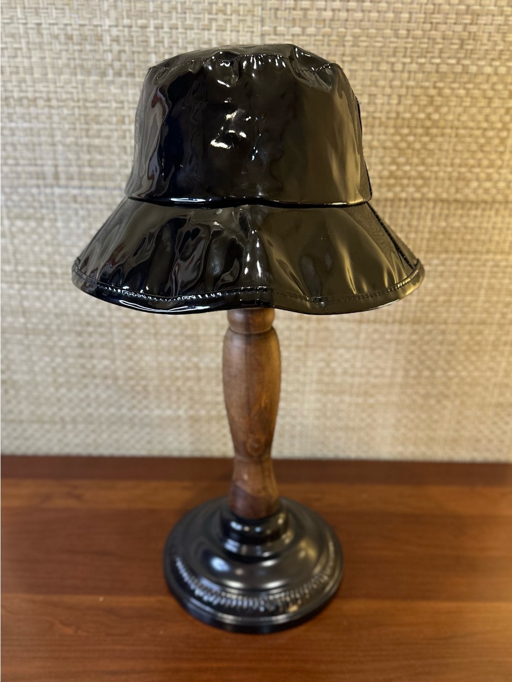 Mokati Black Shiny Vinyl Bucket Hat - Adjustable Sizing - Like New